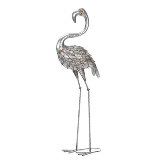 3ft. Standing Tall Galvanized Flamingo Statue {1}
