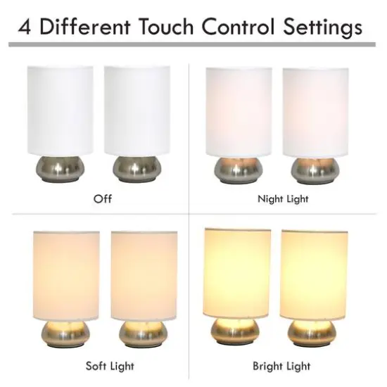 Simple Designs&trade; 2-Pack Mini Touch Lamps with Shades Brushed Nickel Base and Ivy Shades {8}