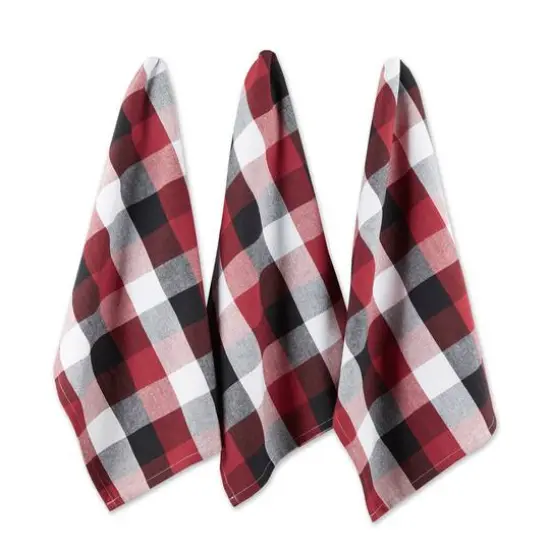 DII&reg; Tri-Color Checkered Dish Towels, 3ct. Cardinal Red {2}