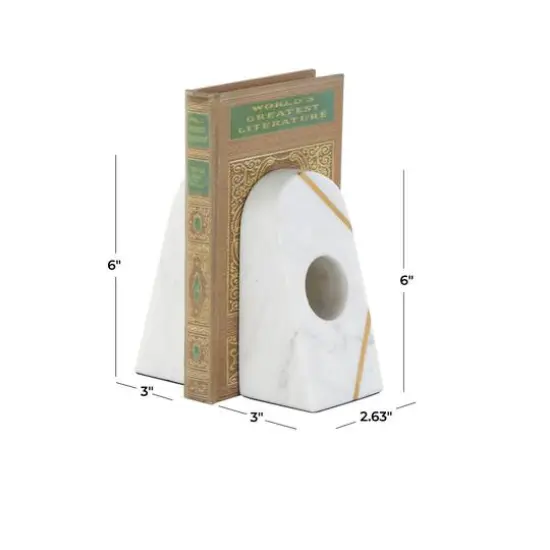 6" White Marble Geometric Curved Pyramid Decorative Bookends {8}