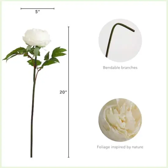 20" White Peony Flower Stems, 3ct. {5}