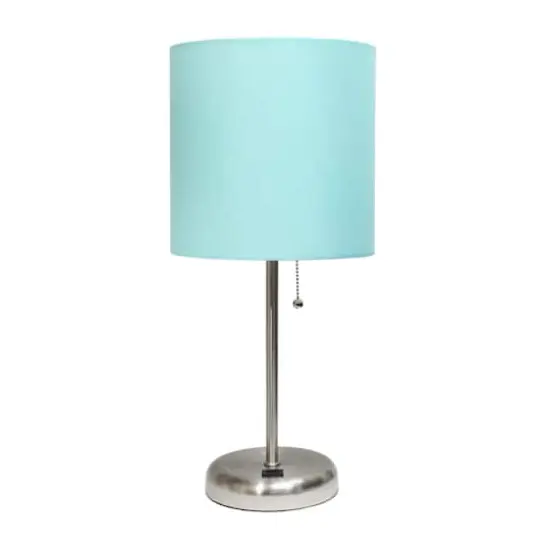 Creekwood Home 19.5" Oslo USB Port Table Lamp Brushed Steel/Aqua Shade {1}
