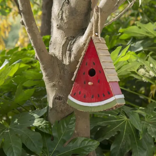 Glitzhome® 11" Hanging Wood Watermelon Garden Decorative Birdhouse {3}