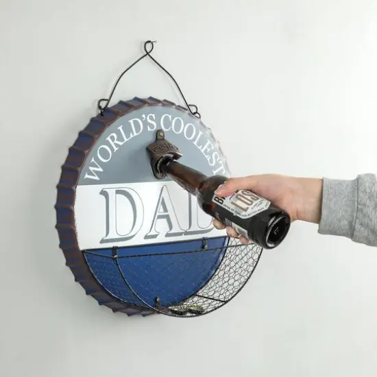 Glitzhome&reg; 13" Father's Day Metal Bottle Cap Bottle Opener Wall Sign & Organizer {3}
