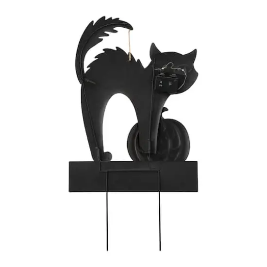 Glitzhome&reg; 32" Lighted Metal Halloween Black Cat Yard Stake {5}