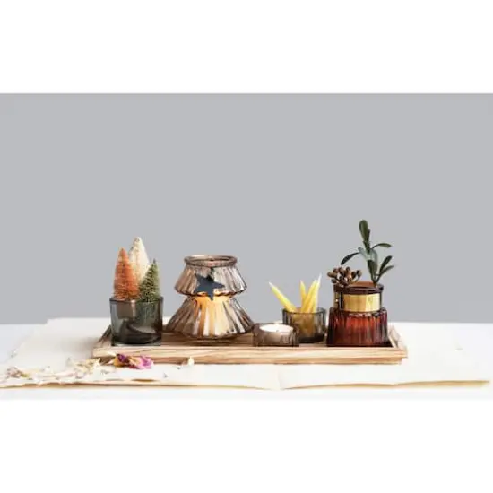 Hello Honey® Wood Tray with 5 Multicolor Glass Tealight/Votive Holders Set {3}