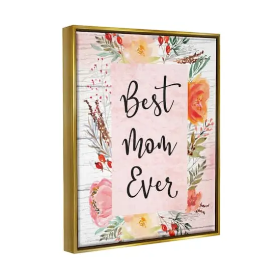 Stupell Industries Best Mom Ever Floral Family Floater Framed Art Gold {4}