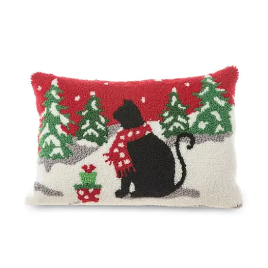 Glitzhome&reg; Hooked Christmas Cat Pillow {1}