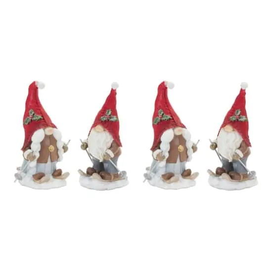 7" Winter Gnome on Skis Figurine Set {5}