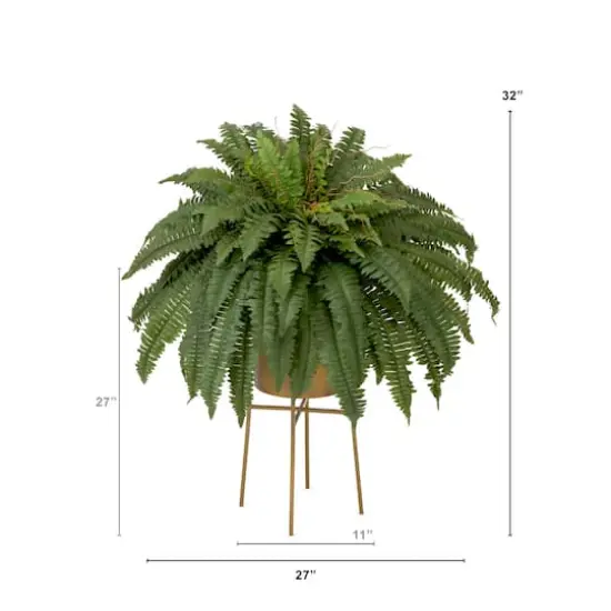 32" Artificial Boston Fern Plant with Metal Planter with Stand {3}