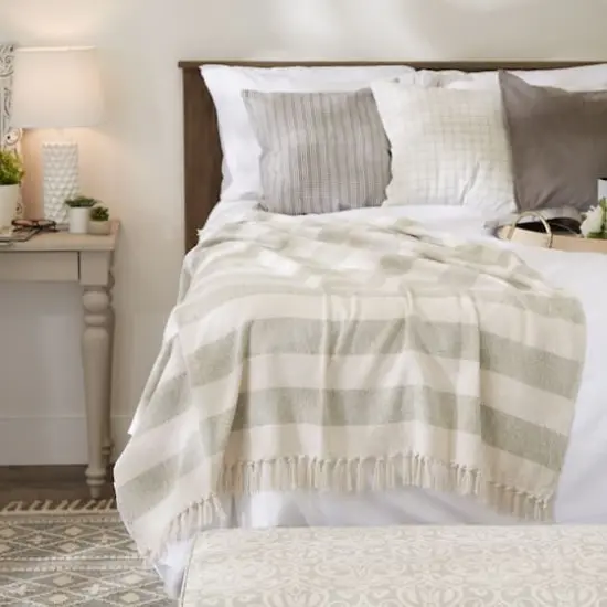 Artichoke / Off White Cabana Stripe Throw {4}