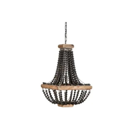 Wood & Metal Framed Chandelier with Wood Bead Draping Black/Light Brown {1}