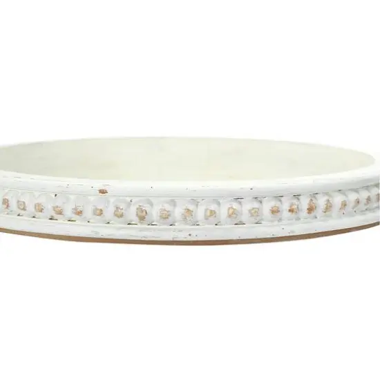 Hello Honey&reg; 16" Decorative Round Wood Tray with Hobnail Edge White {4}
