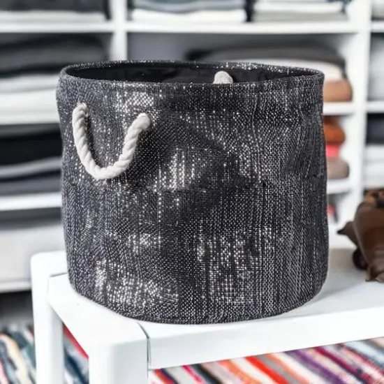 DII&reg; 12" Lurex Black & Silver Round Paper Bin {5}