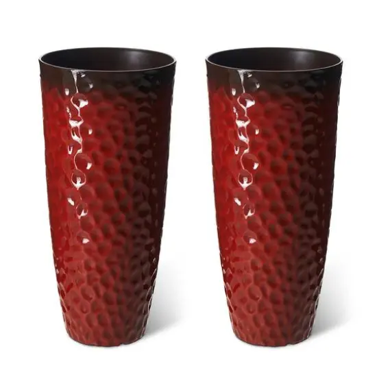 Glitzhome&reg; 31" Eco-Friendly Honeycomb Textured Tall Plastic Planters, 2ct. Red {1}