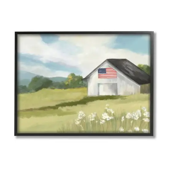 Stupell Industries American Flag on Barn Framed Giclee Art Black {1}