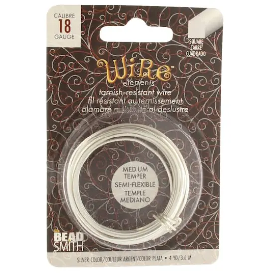 The Beadsmith&reg; Wire Elements&trade; 18 Gauge Tarnish Resistant Medium Temper Square Wire, 4yd. Silver {1}