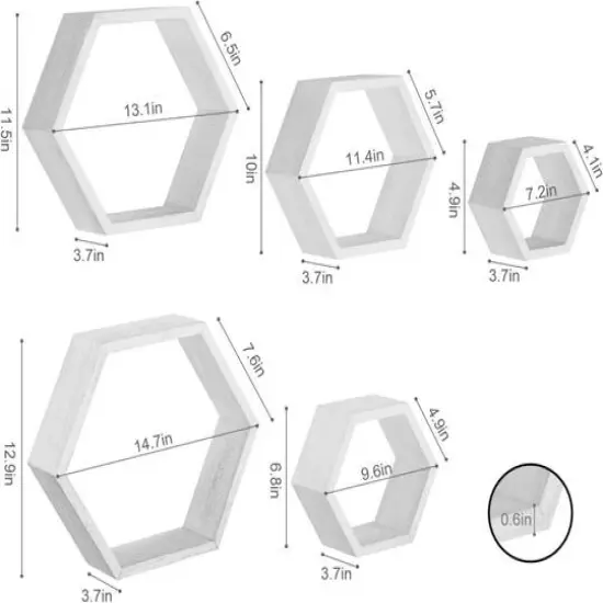 NEX&trade; Hexagon Floating Honeycomb Shelves Set White {6}