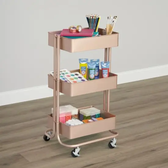 Lexington 3-Tier Rolling Cart by Simply Tidy&reg; Rose Gold {8}