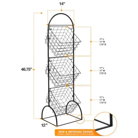 Sorbus 46.75" Black 3-Tier Adjustable Basket Stand {6}