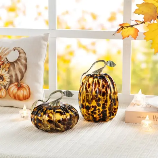 Glitzhome&reg; Amber Dots Glass Pumpkin {9}
