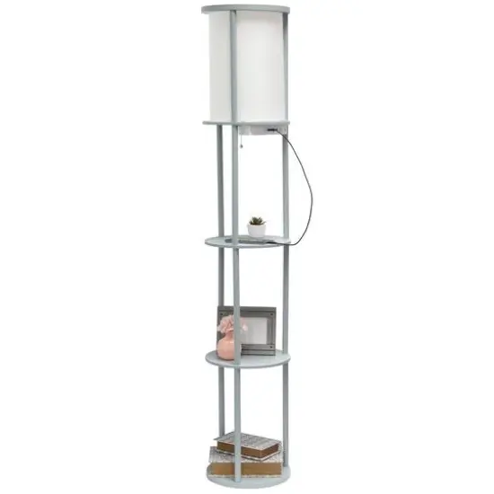 Simple Designs™ 62.5" Round Floor Lamp with 2 USB Ports and 1 Outlet Gray {7}