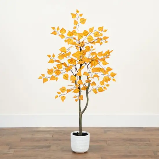 4ft. Autumn Birch Artificial Fall Tree in White Decorative Planter {3}