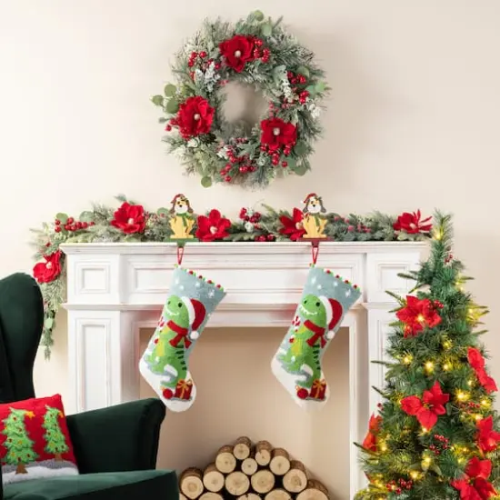 Glitzhome&reg; 21"L Hooked Christmas Dinosaur Stocking {3}