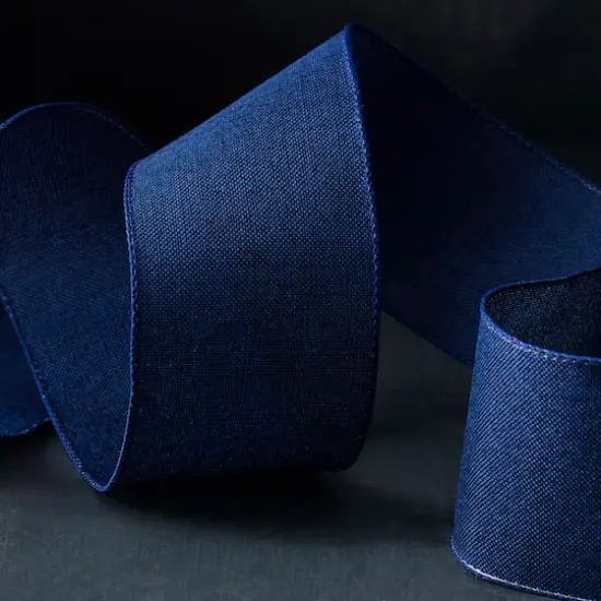 2.5" x 25ft. Faux Linen Wired Ribbon by Celebrate It™ Décor Navy {3}