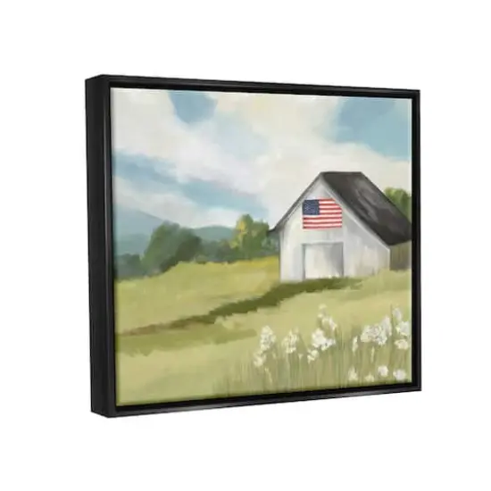 Stupell Industries American Flag on Barn Floater Framed Art Black {4}