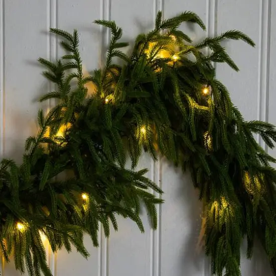 6ft. Pre-Lit Artificial Real Touch Norfolk Island Pine Garland with 35 Warm White LED Lights and Natural Look {6}