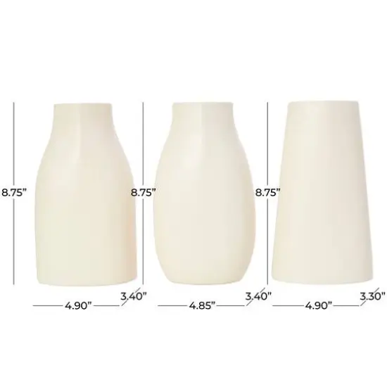 9" Cream Ceramic Minimalistic Vase Set {7}