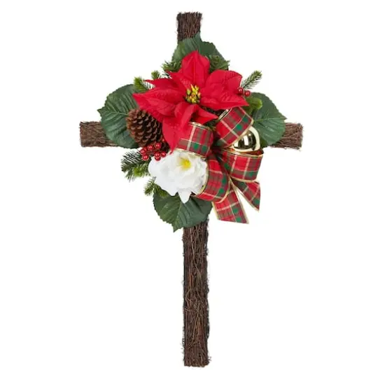 38" Red & White Poinsettia Remembrance Cross by Ashland&reg; {1}