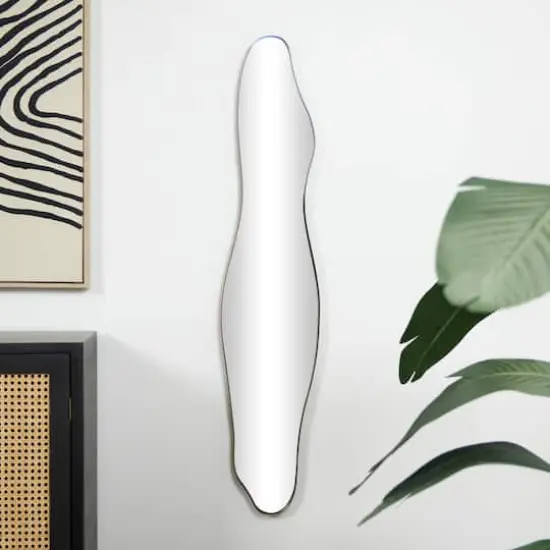 47" Gold Colored Slim Abstract Wavy Metal Wall Mirror {3}