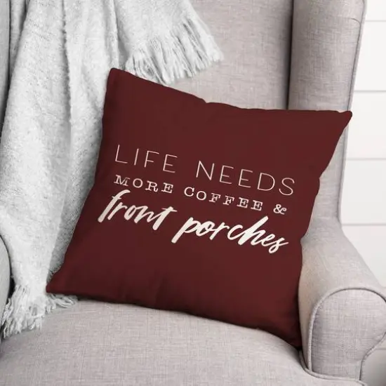 18" x 18" Coffee & Porches Throw Pillow Maroon {3}