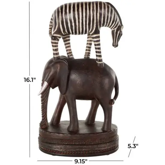 16" Multicolor Safari Animals Stacked Decorative Sculpture with Round Base {8}