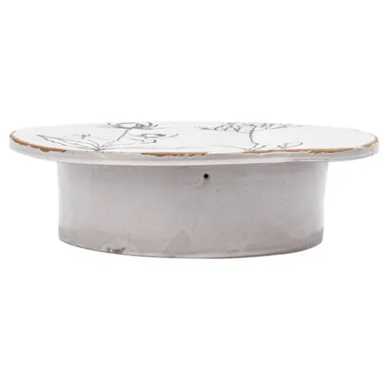 Hello Honey® 12" White & Black Round Debossed Stoneware Pedestal with Flowers & Reactive Glaze {9}