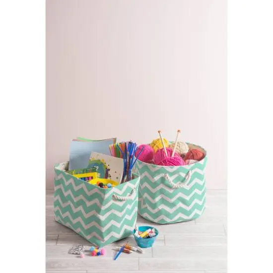 DII&reg; 15" Round Chevron Fabric Bin Aqua {4}