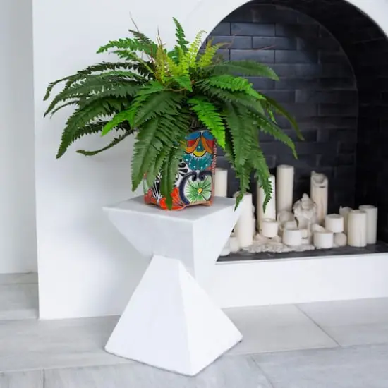 21" Artificial Boston Fern in Handmade Mexican Talavera Ceramic Planter {3}