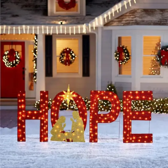 Glitzhome&reg; 80.75"L Lighted Christmas 2D Fabric Nativity HOPE Outdoor Decor Set {4}