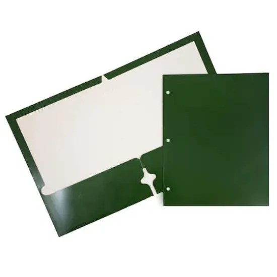 JAM Paper Laminated 2-Pocket Glossy 3-Hole Punch School Folders, 6ct. Green {1}