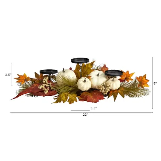 22" Pumpkin And Maple Leaf Autumn Candelabrum Arrangement {3}
