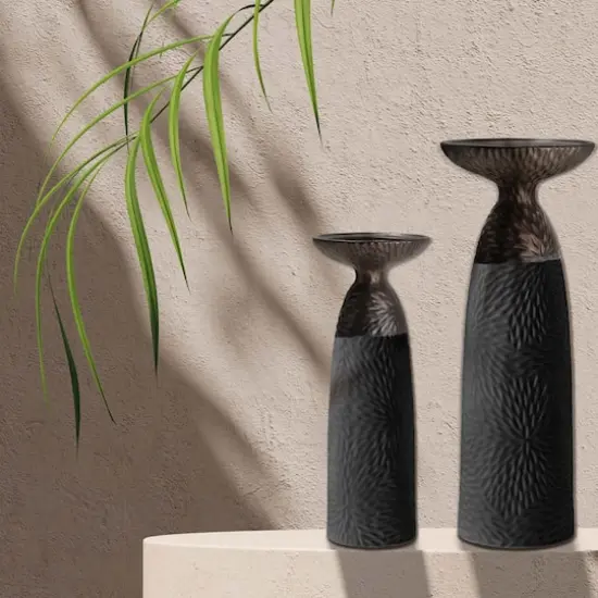 American Art Decor Twin Crucibles 2-Piece Table Top Candle Holder Set in Black - 15.25" x 4.5", 15.25" x 4.5" {3}