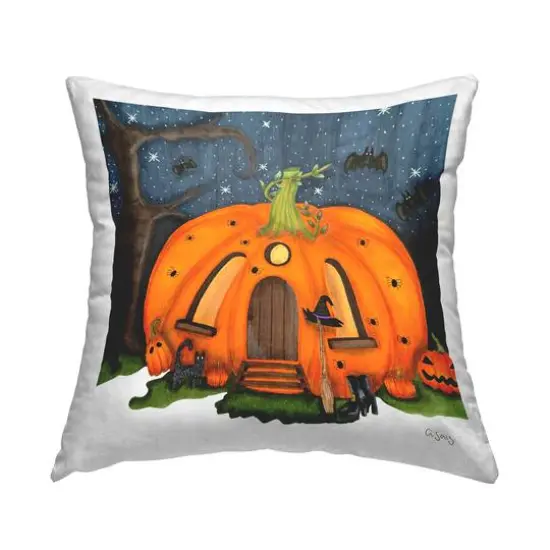 Stupell Industries Jack-o-Lantern Witch House Throw Pillow {1}