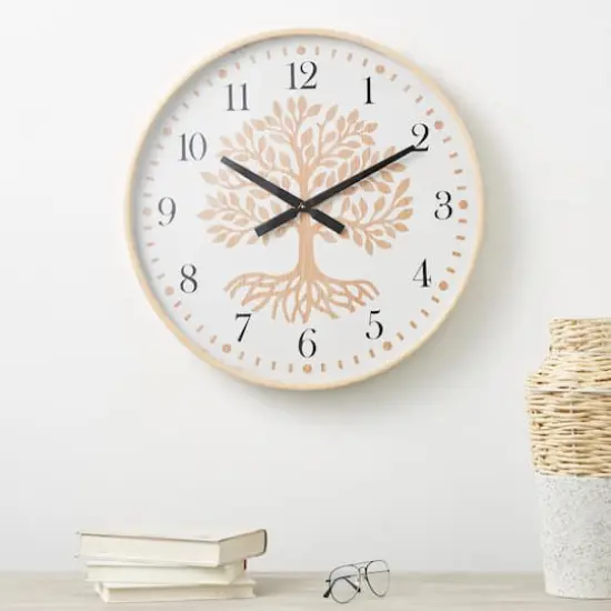 23.5" Natural Brown & Cream Tree Wall Clock {3}