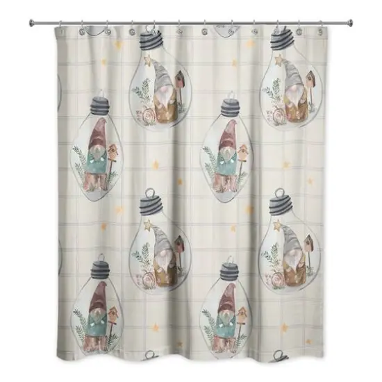 Cream and Gray Check Gnome Globe Pattern Shower Curtain {1}
