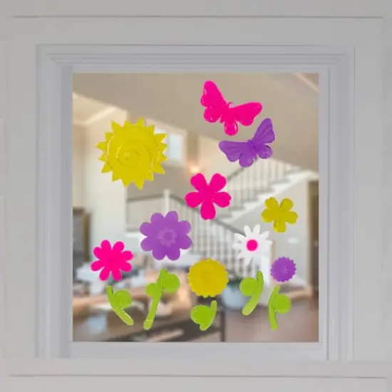 Pink & Purple Spring Flowers Gel Window Cling Set {3}