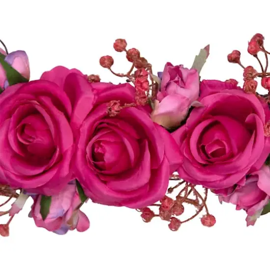 16" Pink Blooming Rose Buds Artificial Heart Shaped Valentine's Day Wreath {5}