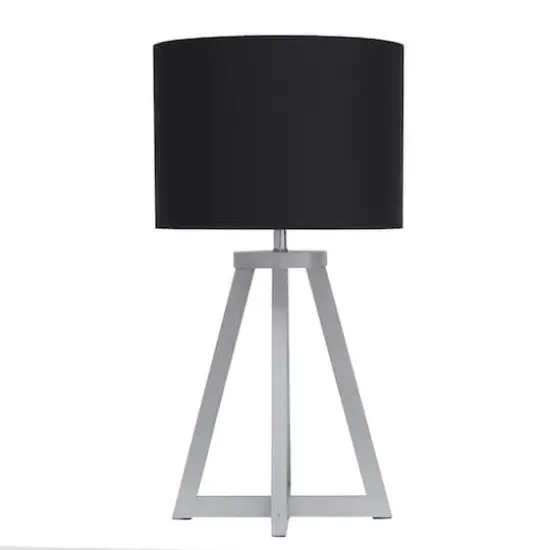Simple Designs 19" Interlocked Triangular Natural Wood Table Lamp with Black Shade Gray and Black {1}