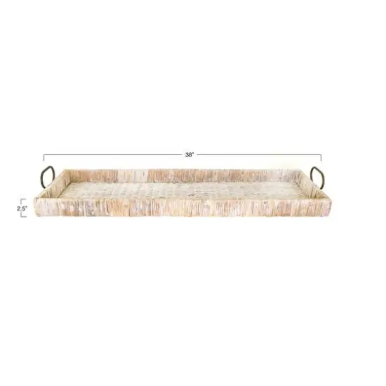 Hello Honey® 3ft. Decorative Rattan Tray with Metal Handles Whitewashed {6}